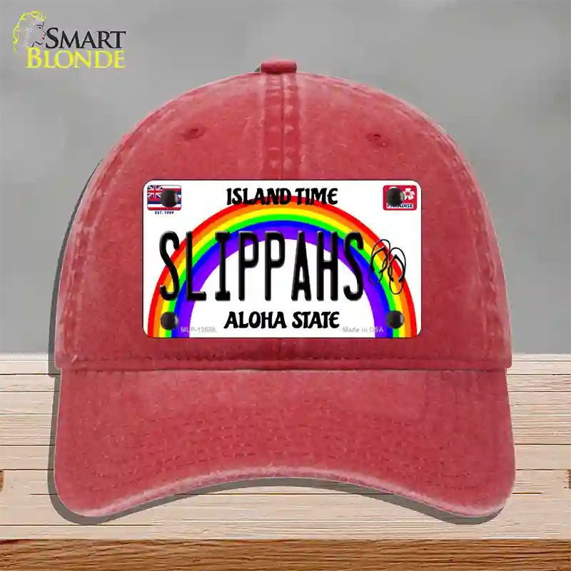 Slippahs Hawaii Novelty License Plate Hat Unconstructed Cotton / Red