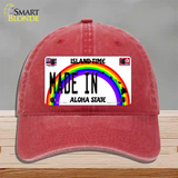 Made In Hawaii Silhouette Novelty License Plate Hat Unconstructed Cotton / Red