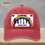 Native Hawaii Novelty License Plate Hat Unconstructed Cotton / Red