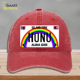 Honu Hawaii Novelty License Plate Hat Unconstructed Cotton / Red