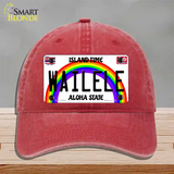 Wailele Hawaii Novelty License Plate Hat Unconstructed Cotton / Red