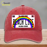 Beach Life Hawaii Novelty License Plate Hat Unconstructed Cotton / Red