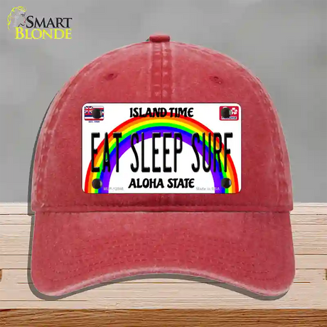 Eat Sleep Surf Hawaii Novelty License Plate Hat Unconstructed Cotton / Red