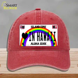 Love In Hawaii Novelty License Plate Hat Unconstructed Cotton / Red