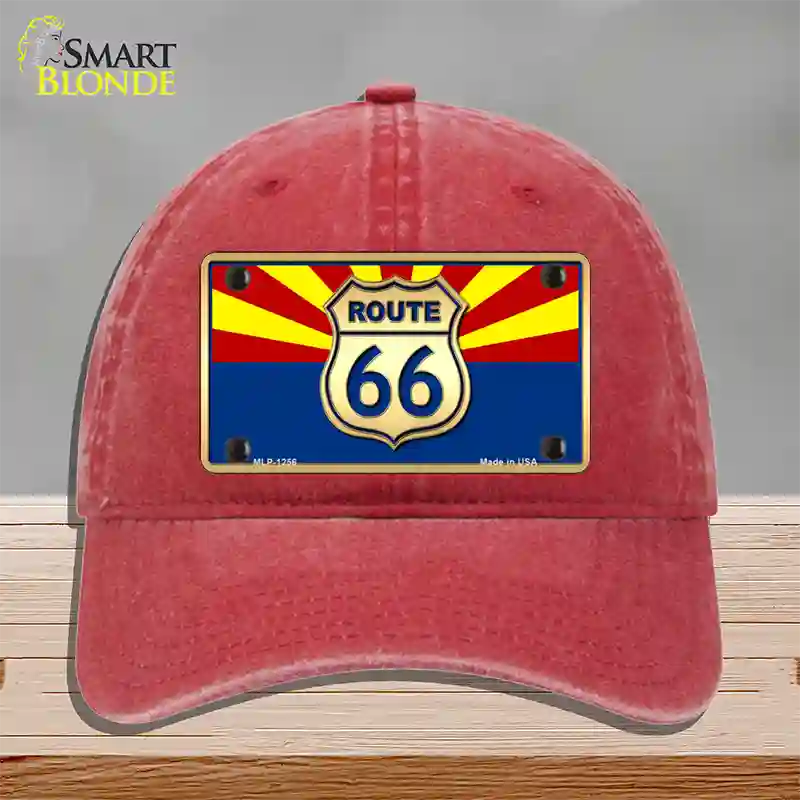 Route 66 Arizona State Flag Novelty License Plate Hat Unconstructed Cotton / Red