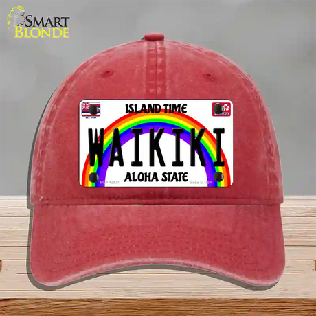 Waikiki Hawaii Novelty License Plate Hat Unconstructed Cotton / Red