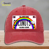 Coconuts Hawaii Novelty License Plate Hat Unconstructed Cotton / Red