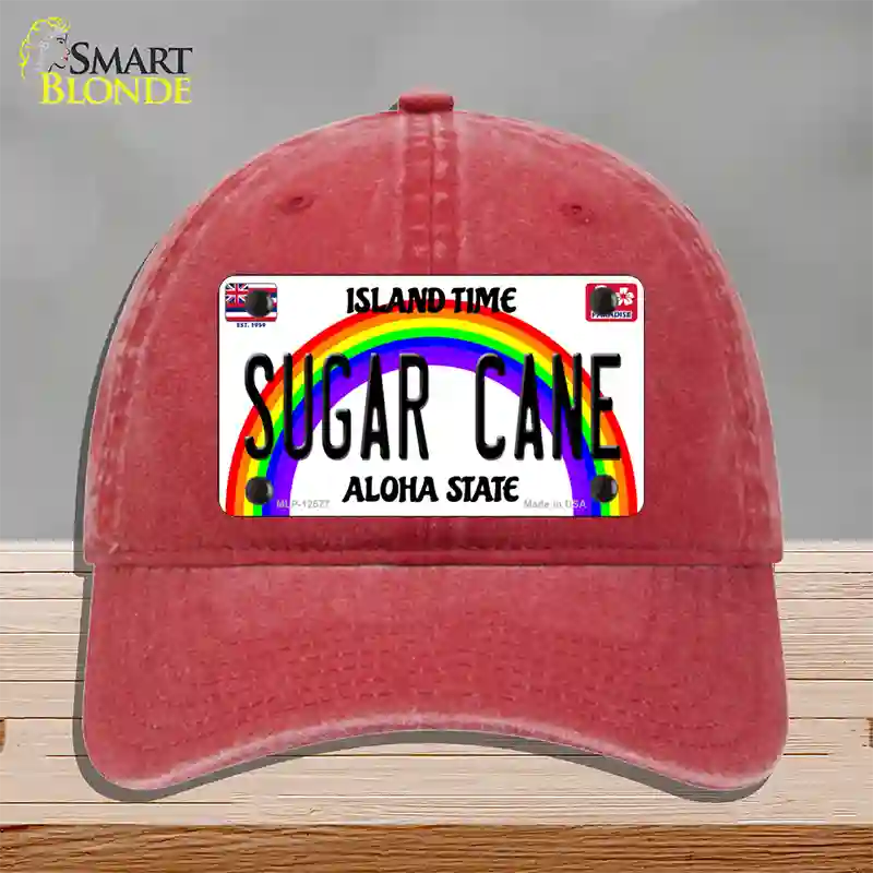 Sugar Cane Hawaii Novelty License Plate Hat Unconstructed Cotton / Red