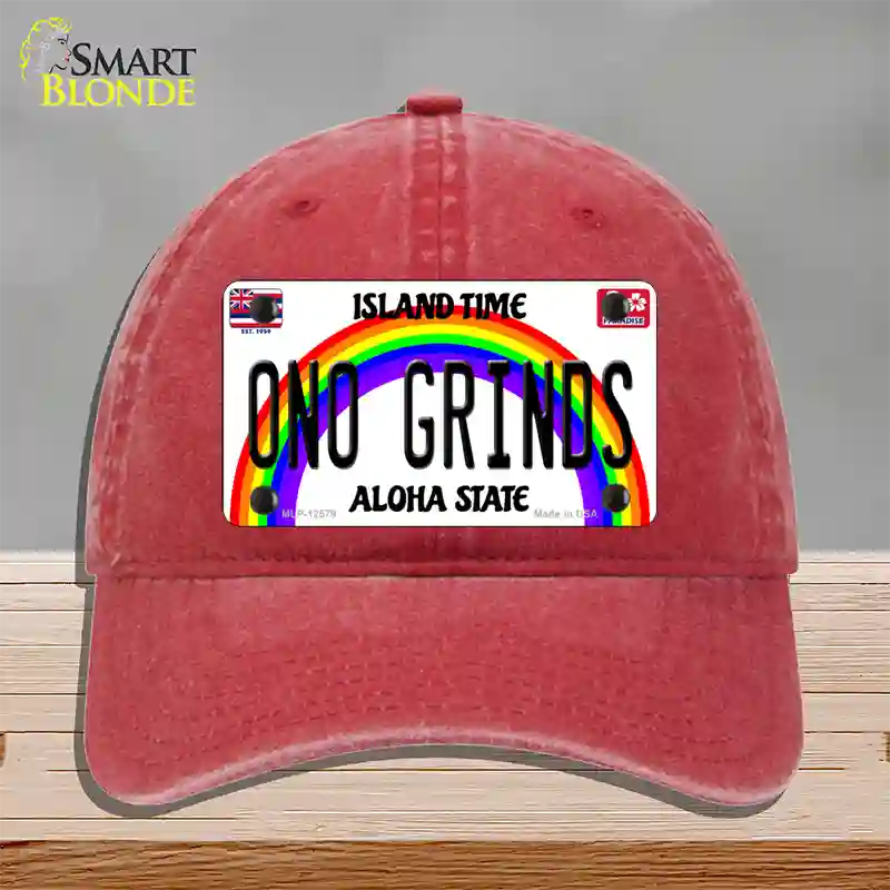 Ono Grinds Hawaii Novelty License Plate Hat Unconstructed Cotton / Red