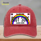 Body Surf Hawaii Novelty License Plate Hat Unconstructed Cotton / Red