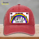 Pineapples Hawaii Novelty License Plate Hat Unconstructed Cotton / Red