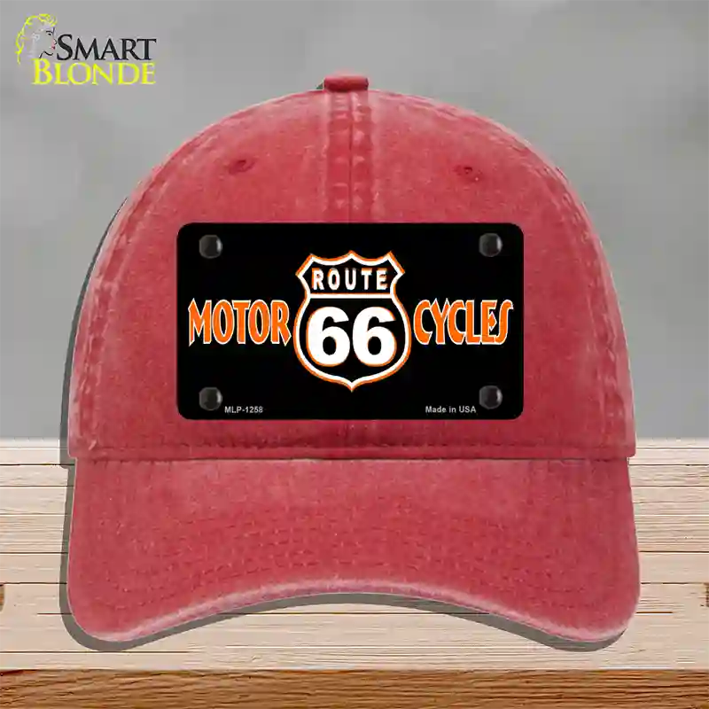 Route 66 Motorcycles Novelty License Plate Hat Unconstructed Cotton / Red