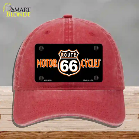 Route 66 Motorcycles Novelty License Plate Hat Unconstructed Cotton / Red