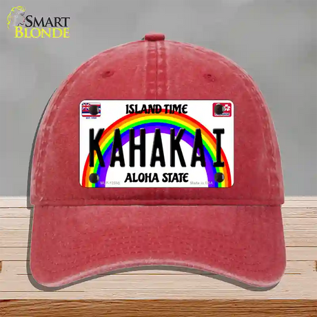 Kahakai Hawaii Novelty License Plate Hat Unconstructed Cotton / Red