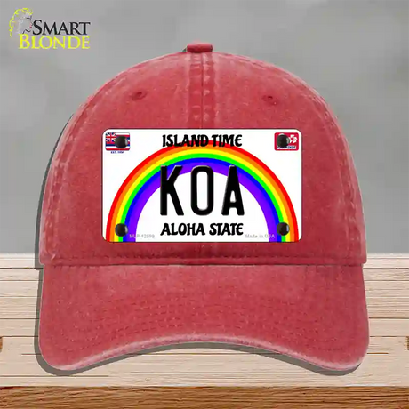 Koa Hawaii Novelty License Plate Hat Unconstructed Cotton / Red