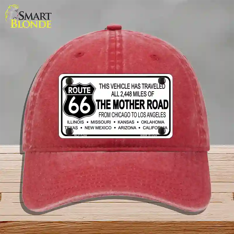 Route 66 The Mother Road Novelty License Plate Hat Unconstructed Cotton / Red