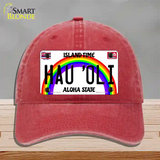 Hau Oli Hawaii Novelty License Plate Hat Unconstructed Cotton / Red