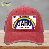 Oahu Hawaii Novelty License Plate Hat Unconstructed Cotton / Red