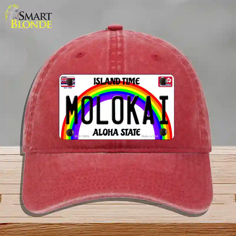 Molokai Hawaii Novelty License Plate Hat Unconstructed Cotton / Red