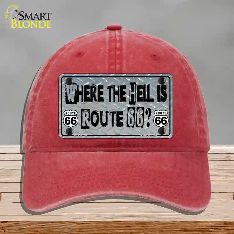 Where The Hell Is Route 66 Novelty License Plate Hat Unconstructed Cotton / Red