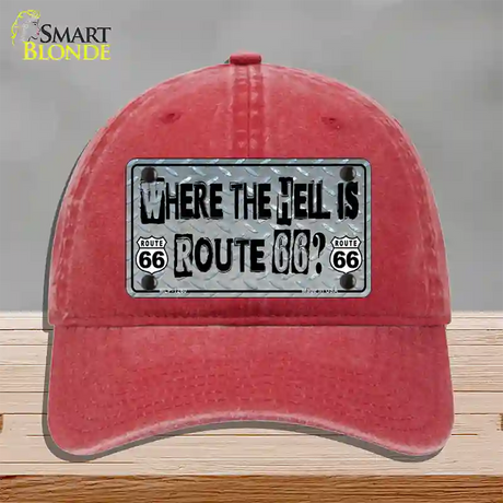 Where The Hell Is Route 66 Novelty License Plate Hat Unconstructed Cotton / Red