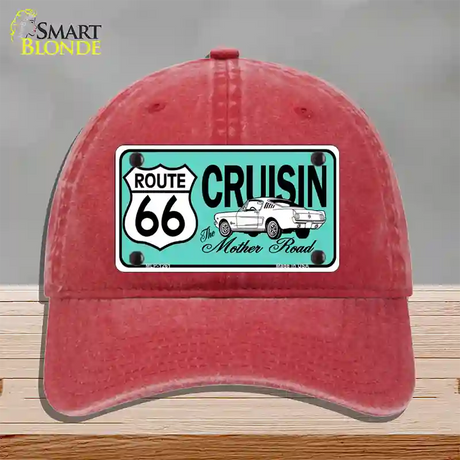 Route 66 Retro Cruisin Novelty License Plate Hat Unconstructed Cotton / Red