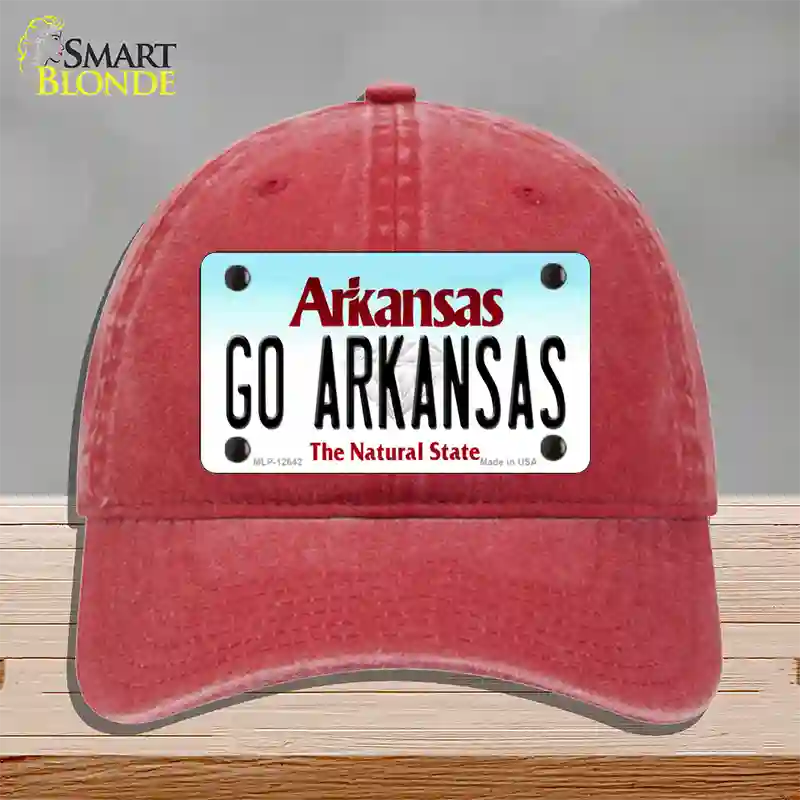 Go Arkansas Novelty License Plate Hat Unconstructed Cotton / Red