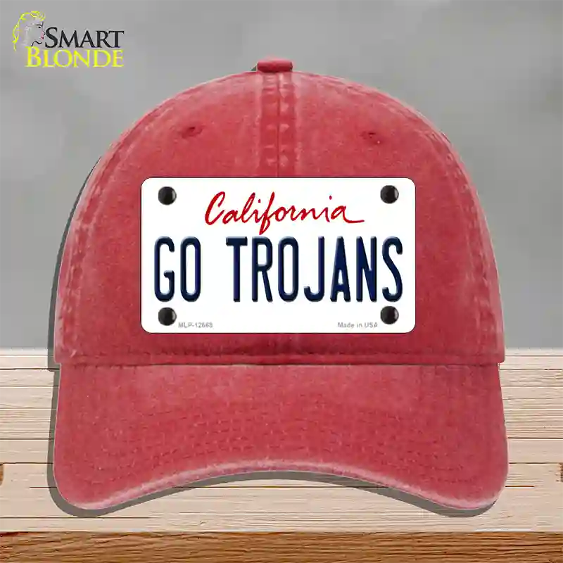 Go Trojans Novelty License Plate Hat Unconstructed Cotton / Red