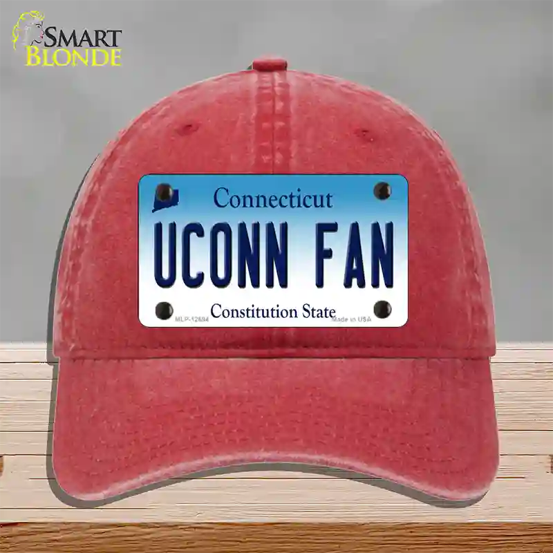 UConn Fan Novelty License Plate Hat Unconstructed Cotton / Red