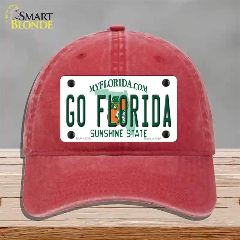 Go Florida Novelty License Plate Hat Unconstructed Cotton / Red