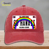 Go Hawaii Novelty License Plate Hat Unconstructed Cotton / Red