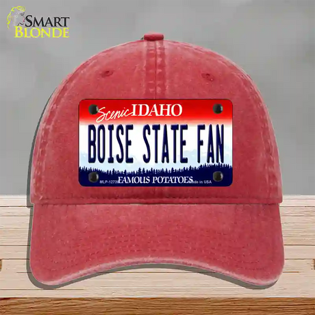 Boise State Fan Novelty License Plate Hat Unconstructed Cotton / Red