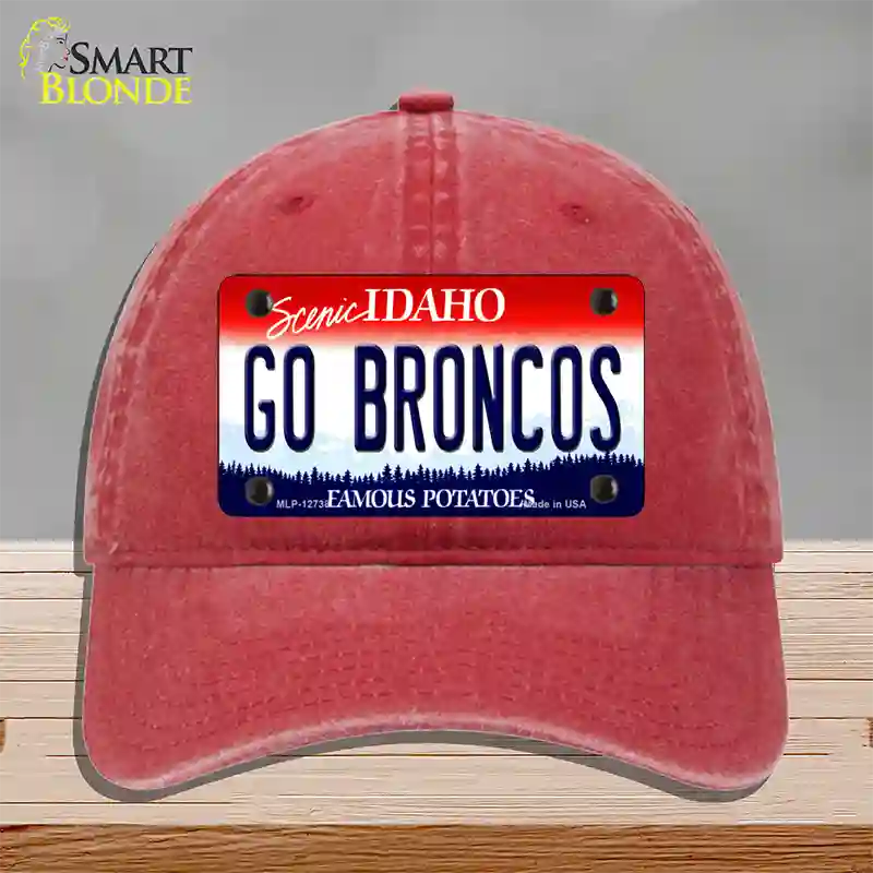 Go Broncos Novelty License Plate Hat Unconstructed Cotton / Red