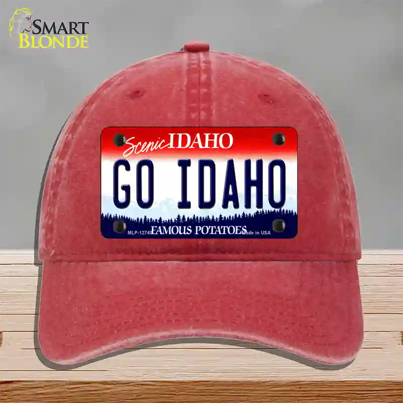 Go Idaho Novelty License Plate Hat Unconstructed Cotton / Red