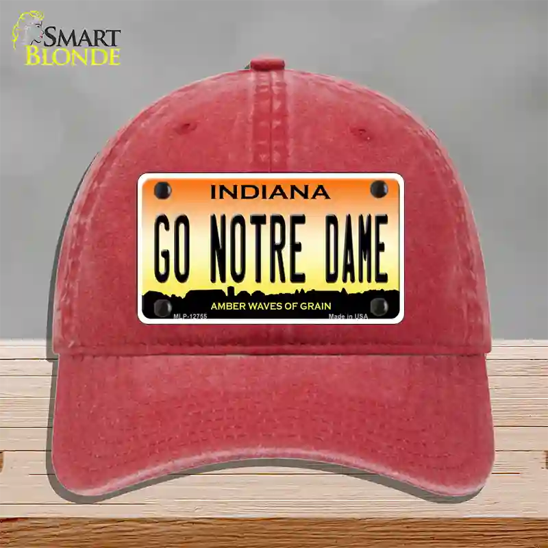 Go Notre Dame Novelty License Plate Hat Tag Unconstructed Cotton / Red