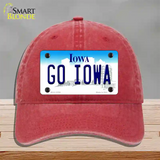 Go Iowa Novelty License Plate Hat Tag Unconstructed Cotton / Red