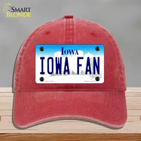 Iowa Fan Novelty License Plate Hat Tag Unconstructed Cotton / Red