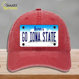 Go Iowa State Novelty License Plate Hat Tag Unconstructed Cotton / Red