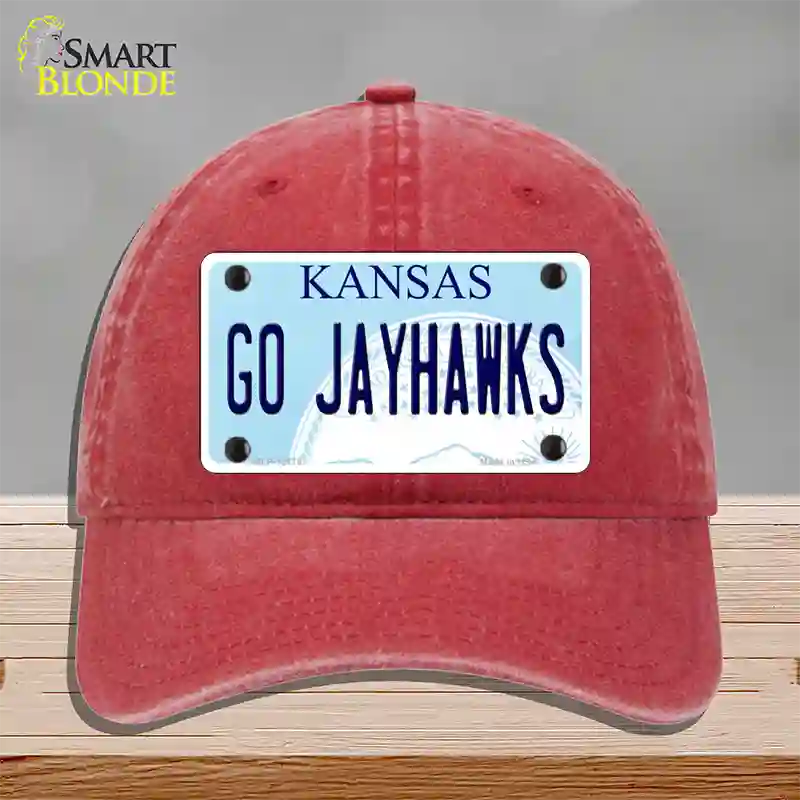 Go Jayhawks Novelty License Plate Hat Tag Unconstructed Cotton / Red