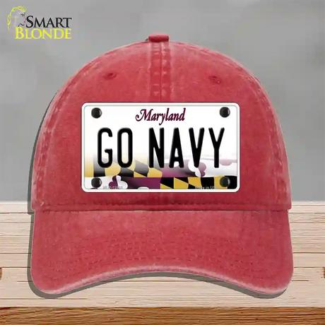 Go Navy Novelty License Plate Hat Tag Unconstructed Cotton / Red