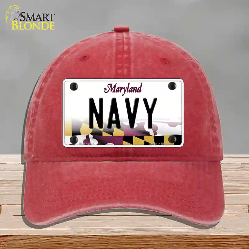 Navy Novelty License Plate Hat Unconstructed Cotton / Red