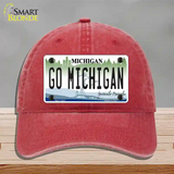 Go Michigan Novelty License Plate Hat Unconstructed Cotton / Red