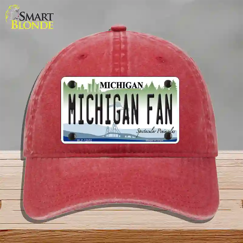 Michigan Fan Novelty License Plate Hat Unconstructed Cotton / Red