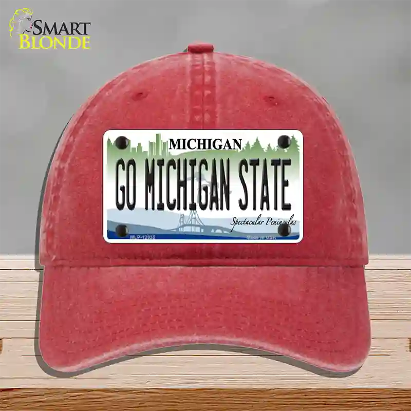 Go Michigan State Novelty License Plate Hat Unconstructed Cotton / Red