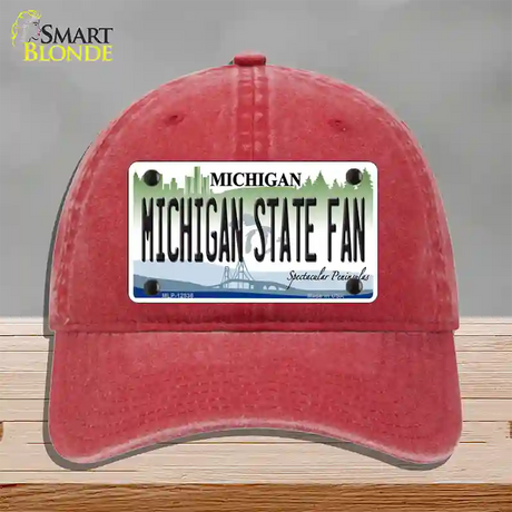 Michigan State Fan Novelty License Plate Hat Unconstructed Cotton / Red