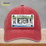 Go Western Michigan Novelty License Plate Hat Unconstructed Cotton / Red