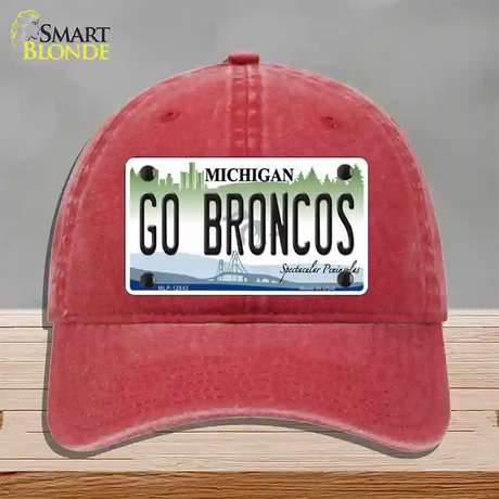 Go Broncos Michigan Novelty License Plate Hat Unconstructed Cotton / Red