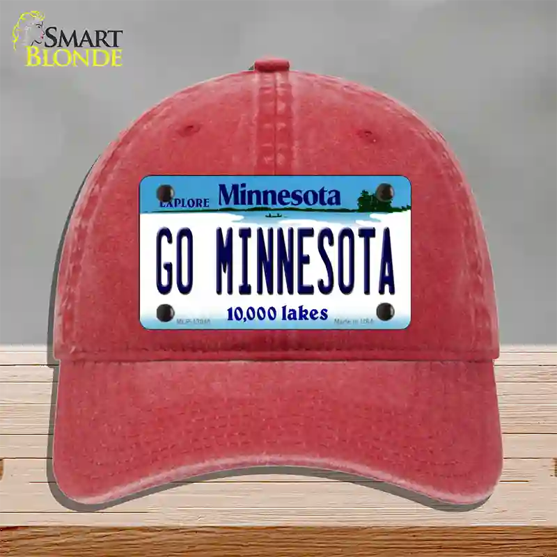 Go Minnesota Novelty License Plate Hat Unconstructed Cotton / Red