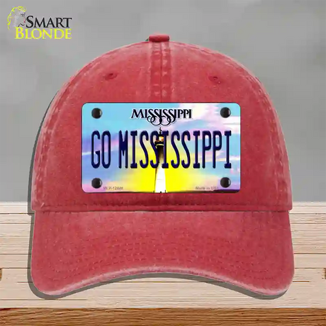 Go Mississippi Novelty License Plate Hat Unconstructed Cotton / Red