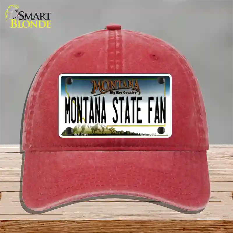 Montana State Fan Novelty License Plate Hat Unconstructed Cotton / Red